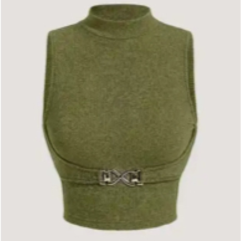 Green Sleeveless Crop Top with Logo Detail